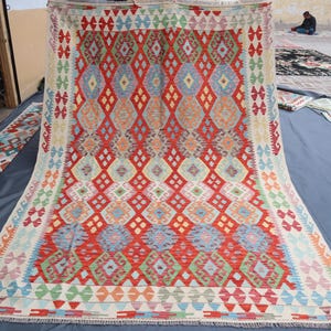 7x10 ft Afghan Kilim Rug, Authentic Flatweave Multicolor Kilim Rug, Natural Veg dyes Rug for Living room, Dorm, Large Area Rug, Bedroom Rugs