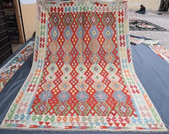 7 x 10 ft Afghaans kelimtapijt, authentiek platgeweven veelkleurig kelimtapijt, natuurlijke plantaardige kleurstoffen tapijt voor woonkamer, slaapzaal, groot tapijt, slaapkamertapijten