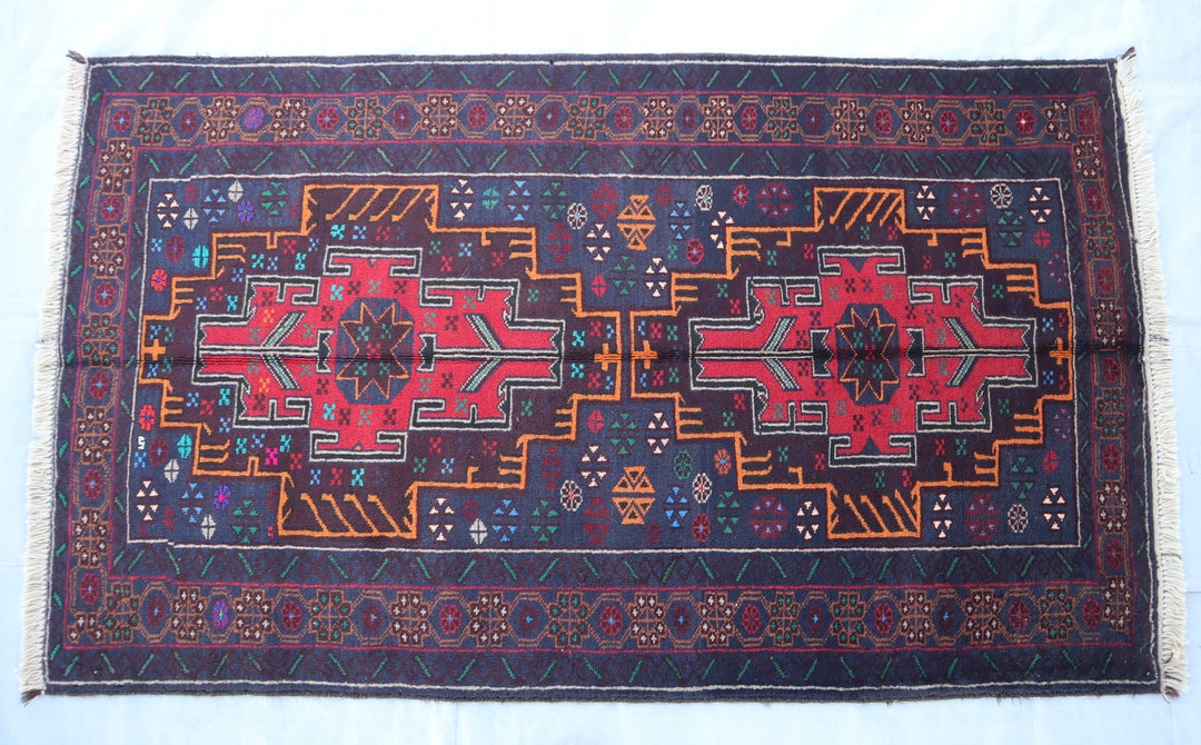 3'5x5'10 Ft Afghan Vintage Rug, Baluchi Caucasian Design Antique