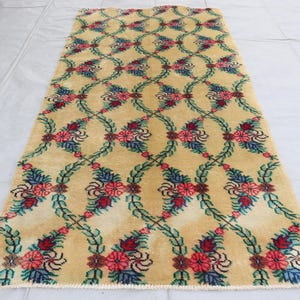 3&#39;4x6&#39;4 ft Vintage One of a kind Floral Rug, Antique Turkish Design Rug, Handmade Fine Organic Wool Rug, Kids Room Rug, 100% Handmade Carpet