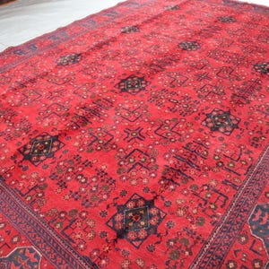 6&#39;4x9&#39;3 ft Large Afghan Bokhara rug- Vintage Hand Knotted Wool Rug-  Tribal Turkmen Area Rug-Oriental Turkmen Rug- Bedroom Living Room Rug