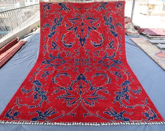 Collectors Piece 7x10 ft Gabbeh Rug- Handmade Afghan Wool Rug- One of a Kind Floral Rug- Turkmen Handmade Rug- Modern Afghan Rug- Office Rug