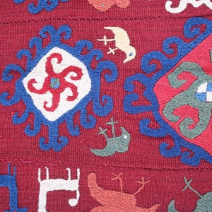 Arazzo Suzani da parete 5'1x5'7 Ft - Decorazione per soggiorno - Copritavolo Suzani ricamato, copriletto fatto a mano, arazzo da parete Suzani colorato immagine 14