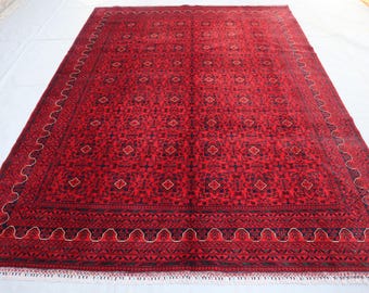 Alfombra roja Bukhara, 8 x 11 pies 250 x 340 cm afgano anudado a mano tintes vegetales alfombra de lana, alfombra Khal Mohammadi Khamiyab, alfombra oriental turcomana Sala de estar