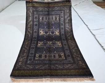 Afghan Balochi Vintage Rug 3'8x6'7 ft Handmade Vintage Wool Rug, Oriental Wool Rug, Turkmen Tribal Rug, High Pile Soft Rug, Bedroom Area Rug