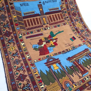 1970er Antiker Bildteppich 1,2 x 1,5 m, Afghanischer Handgesponnener Wollteppich, Historischer Baum Des Lebens Teppich, Handgewebter Wollteppich, Teppich Für Wohnzimmer