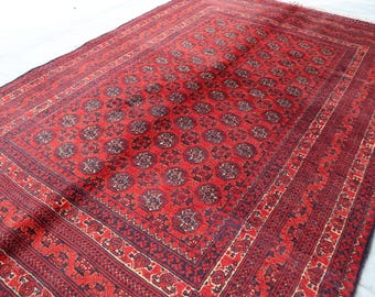 Vintage Rug. Turkmen Red Bukhara rug 3x5 ft Afghan Handmade Wool Area Rug/ Oriental Rug/ Rug for Bedroom/ Office Kitchen Decor/ Bedroom Rugs