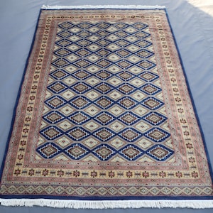 4x6 ft Navy Blue Bokhara Rug, Afghan Hand-knotted Wool Area Rug, Soft Pile Wool Rug, Geometric Authentic, Genuine Handmade Rug, Kitchen Rug