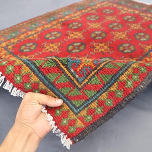 Bokhara Design Rug 3&#39;5x4&#39;8 ft Afghan Handmade Wool Rug, Turkmen Oriental Rug, Organic Dyes Soft Pile Red Rug, Excellent Condition Afghan Rug