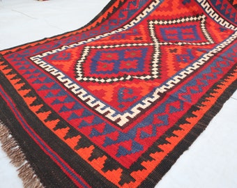 3'2x5'8 ft afghanischer handgefertigter flachgewebter turkmenischer Stammes-Luxuskelim von feiner Qualität – antiker geometrischer Ghalmoori-Kelimteppich – Wohnzimmerteppich