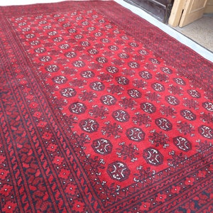 7x10 ft Vintage Turkmen Tegap Bukhara Rug/ Afghan Handmade Wool rug/ Oriental Red Afghan Rug/ Rug for Bedroom/ Office Rug/ Living Room Rugs