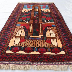 3x5 ft Afghan Pictorial Rug, Afghan Vintage Baluchi Handmade Wool Area Rug, Oriental Turkmen Rug, Kids Room Rug, Wall Hanging Pictorial Rugs
