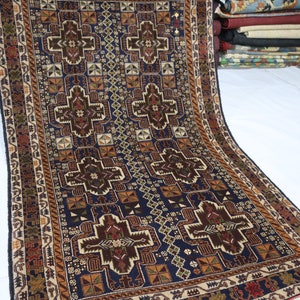 Vintage Area rug/ 4x7 ft Handmade Wool Area Rug/ Ethnic Turkmen Geometric Rug/ Authentic Genuine Fine Rug/ Bedroom Office Rug, Entryway Rugs