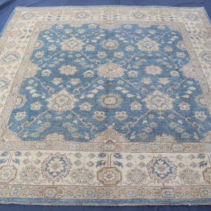 8x8 ft Large Square Rug, Afghan Hand Knotted Rug, Blue Bidjar Area Rug, Tribal Turkmen Handmade Rug, 100% Wool Rug, 8x8 ft One of a Kind Rug