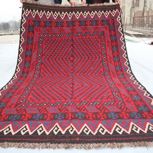 4&#39;6x6&#39;9 ft One of a kind Vintage Kilim Rug, Afghan Handmade Kilim Natural veg dyes Wool Area rug, Antique Turkmen Tribal Rug, Bedroom Carpet