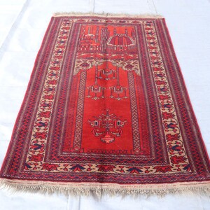 2&#39;6x4 ft Handmade Muslim Prayer Rug, Red Prayer Mat Rug, Fine Quality Vintage Afghan Spiritual Rug, High Pile Natural dyes Wool Prayer Rugs