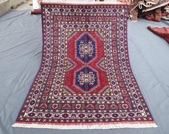 Collector Piece Rug 3'7x5'2 ft Bukhara Rug/ Afghan Hand Knotted Veg Dyes Wool Rug/ Turkmen Medallion Rug/ Oriental Turkish Rug/ Kid Room Rug