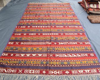 Alfombra Kilim antigua de 1,8 x 3,6 m, tejida a mano en lana, estilo bohemio afgano vintage, geométrica turcomana, para sala de estar.