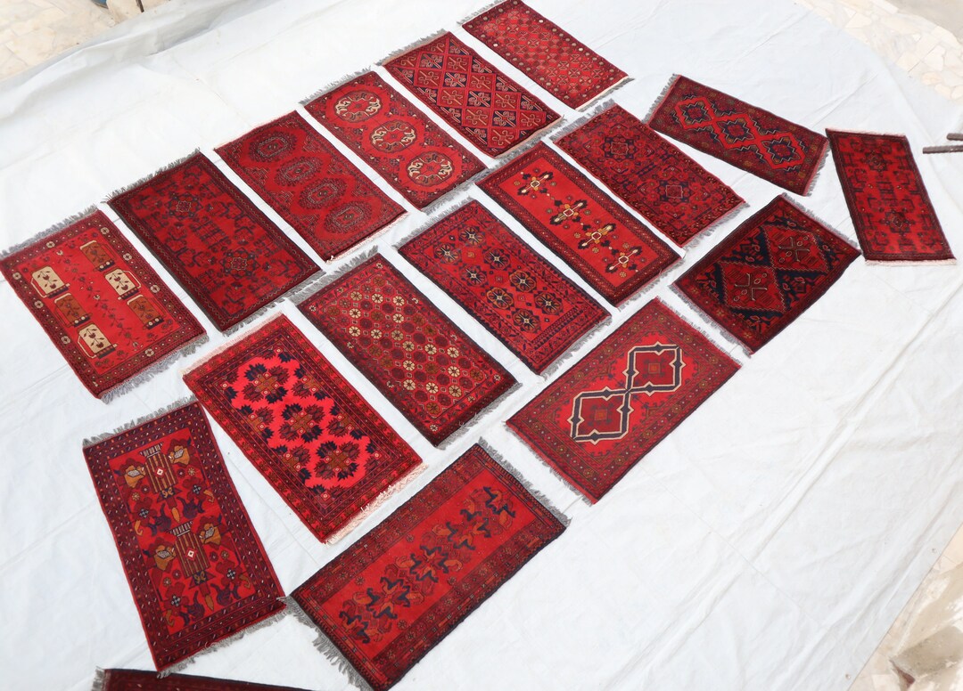 2x3 Set Small Pieces of Entrance Afghan Rugs/ Vintage Area Rug/ Mini ...