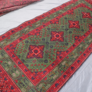 7 ft Runner Rug 85x200 cm Green Afghan Bokhara Mori design Rug, High Quality Stunning Handmade Turkoman rug, Stairs Runner, Hallway Runner