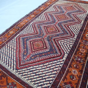 Vintage Maldari Baluchi Rug 3x6 ft Turkmen Handmade High Pile Soft Wool Area rug, Geometric Antique Oriental Rug, Living Room Bedroom Carpet