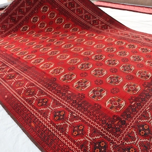 Large Vintage Ersari Waziri Rug, 6&#39;7x9&#39;4 ft Antique Rug, Hand Knotted Natural Dyes Wool Rug, Oriental Red Turkmen Rug, Bedroom Table Carpet
