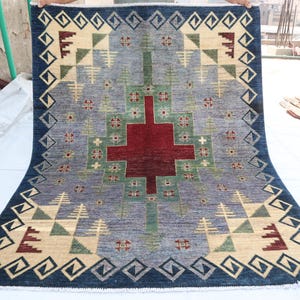 Afghan Gabbeh Rug, 5x6&#39;5 ft Turkmen Hand Knotted Wool Veg Dye Rug, Bedroom Area Rug, Rug for Living Room Bedroom, Office rug, Kids Room Rug