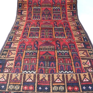 1940er Antiker Gebetsteppich / 2.3x4.6 Ft Afghanischer handgemachter Gebetsteppich / Beunruhigter verblasster Gebetsteppich / turkmenischer Stammes- Gebetsteppich / muslimischer Gebetsteppich