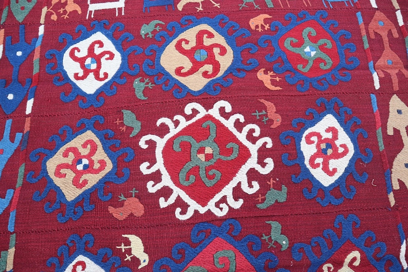 Arazzo Suzani da parete 5'1x5'7 Ft - Decorazione per soggiorno - Copritavolo Suzani ricamato, copriletto fatto a mano, arazzo da parete Suzani colorato immagine 8