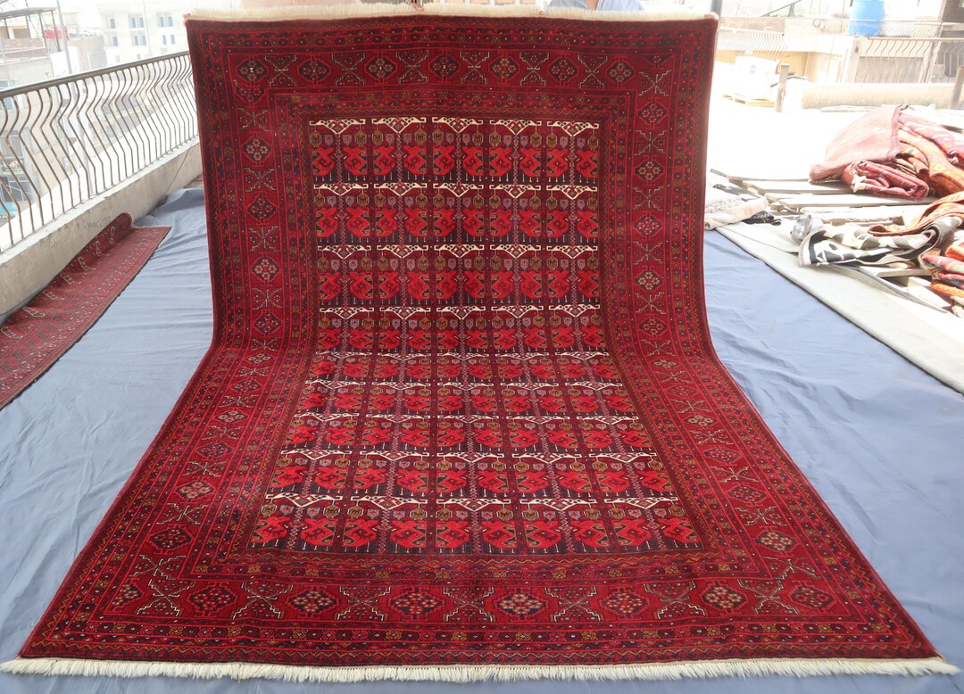 Red Bokhara Rug 7x10 Ft Hand Knotted Wool Rug, Collector Piece Rug ...