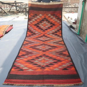 5x12 ft Vintage Kilim Rug - Afghan Handwoven Wool Rug - Geometric Kilim Area Rug - Tribal Turkmen Ghalmoori Kilim Rug - Wide Kilim Area Rugs