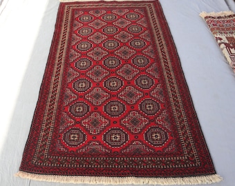 Turkmen Antique Baluchi Rug 3'9x6'6 ft Vintage Afghan Handmade Wool Rug/ Oriental Rug/ Bedroom Rug/ Office Rug Kitchen Carpet/ 115x197 cm Ru