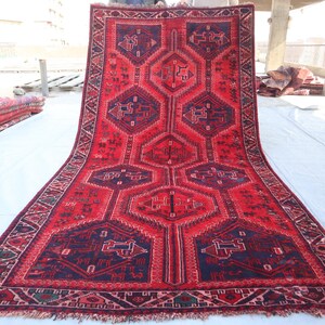 5x10 ft Antique Caucasian design Geometric Rug, Afghan Handmade Wool Vintage Baluchi Rug, Living Room Rugs, Farmhouse Art Carpet, Tribal Rug