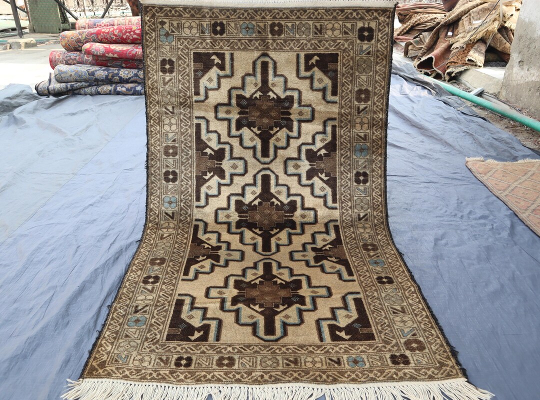 Chinese Rug 1950 3x5 Terracotta Area Rug, 1950s Antique Handmade Rug, Caucasian Tribal ...