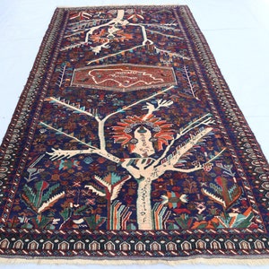 5x8 Afghan Vintage Pictorial Rug Handmade 100% Wool Baluchi Rug- Turkoman Area Rug- Bedroom Kitchen Kids Rug Bohemian Rug- Tree of Life Rug
