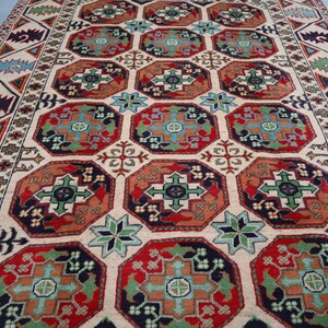 Beige Ersari Tekke Rug, 4x6&#39;5 ft Afghan Rug/ Turkmen Rug/ Oriental Area Carpet/ Pale Rug/ Saloon rug/ Dining Room Area rug Living Room Rug