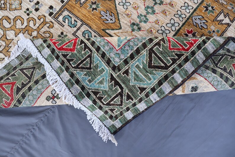 Tappeto afghano extra large 10'5x13 - Tappeto in lana annodato a mano - Tappeto orientale turcomanno Khoja Rushnaye - Tappeto per soggiorno, tappeto per tavolo da pranzo immagine 8