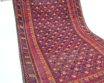 3'9x5'5 アフガニスタン幾何学バルーチラグ - ハンドメイドウールラグ