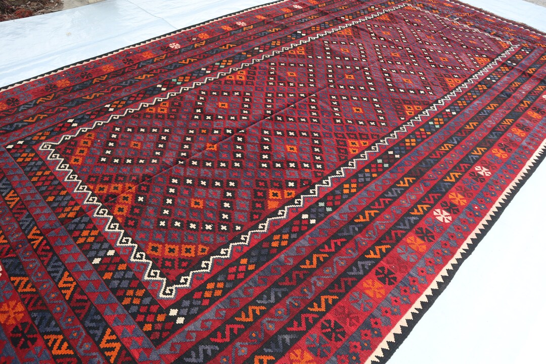 Large Vintage Kilim- Faded Antique Kilim Rug, Flatweave Modern Rug ...
