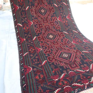 Antique Baluchi Rug 3&#39;4x6&#39;5 ft, Geometric Red Gray Vintage Rug/ Afghan Handmade Soft pile Wool Rug/ Oriental Turkmen Baluchi Rug/ Office Rug