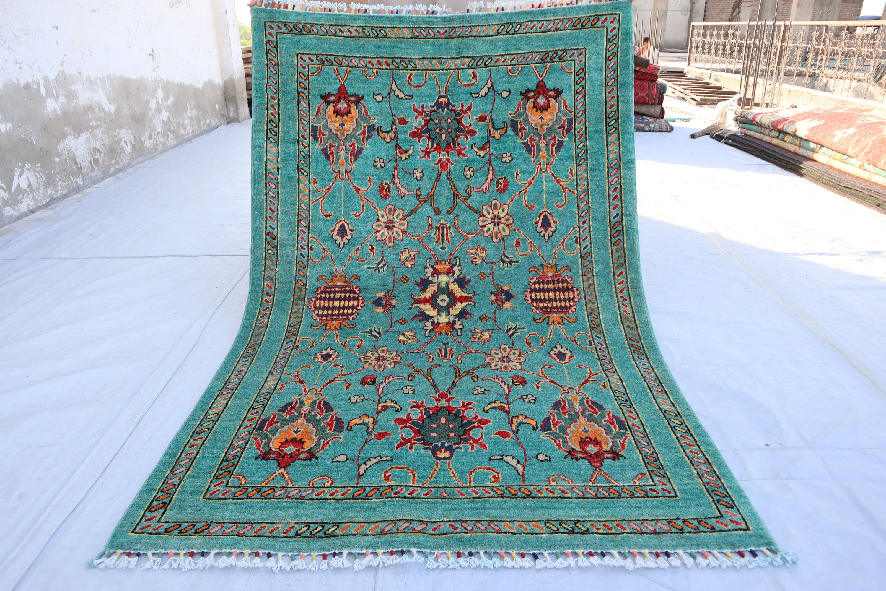 4 X 6 Ft, Turquoise Blue Handmade Afghan Sultani Rug