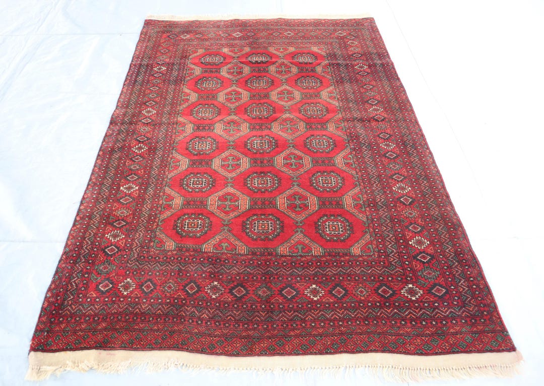 4x6 Ft Turkmen Bokhara Area Rug, Vintage Afghan Khal Mohammadi Rug