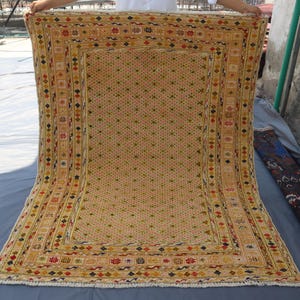 4&#39;7x6&#39;3 ft Beige Mashwani Kilim Rug Afghan Hand Woven Veg Dyes Wool Rug, Turkmen Traditional Kilim Rug, Geometric Vintage Rug Home Decor Rug