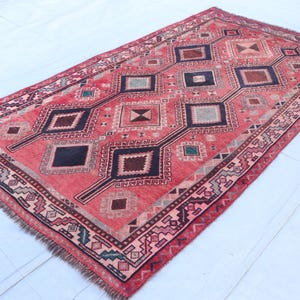 5x9 Fine Antique Caucasian Rug, Afghan Hand Knotted veg dyes Wool Rug, Faded Red Vintage Rug, Low Pile Rug, Living Room Rug, Rug For Bedroom