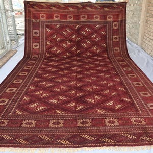 Large Terracotta Area Rug 8'5x14'4 ft Afghan Vintage Rug, Brown Bokhara Rug, Turkmen Tribal Rug, Handmade Wool Rug, Bedroom Dining Table Rug