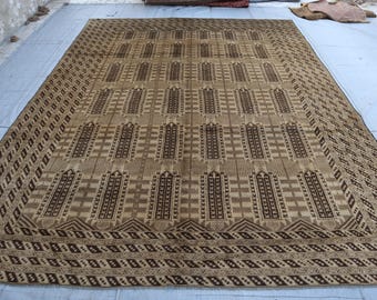 Vintage Bokhara Teppich 240x400 Afghan Handgeknüpfter Wollteppich, Terrakotta Teppich, Brauner Teppich, Turkmenischer Teppich Für Wohnzimmer