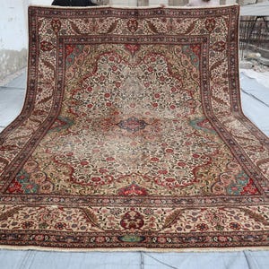 9x12 ft Antique Area Rug, Handmade Wool Rug, Afghan Vintage Rug, Low Pile Rug, Turkish Pattern Rug, Oriental Area Rug, Dining Table Carpet