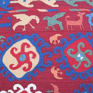 Arazzo Suzani da parete 5'1x5'7 Ft - Decorazione per soggiorno - Copritavolo Suzani ricamato, copriletto fatto a mano, arazzo da parete Suzani colorato immagine 10