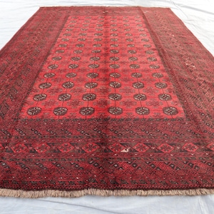 7x10 ft Terracotta Vintage Rug, Distressed faded Afghan Hand Knotted Wool rug, Turkmen Tribal Bukhara Rug, Oriental Antique Rug, Bedroom Rug