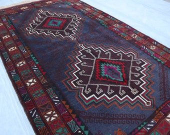 4x7 Afghan Vintage Rug/ 100% Wool Handmade Area Rug/ Ethnic Turkmen Maldari Baluchi Rug/ Oriental Rug/ Bedroom/ Office/ Kitchen/ Office Rugs